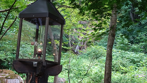 奥の「竜神の滝」と外灯